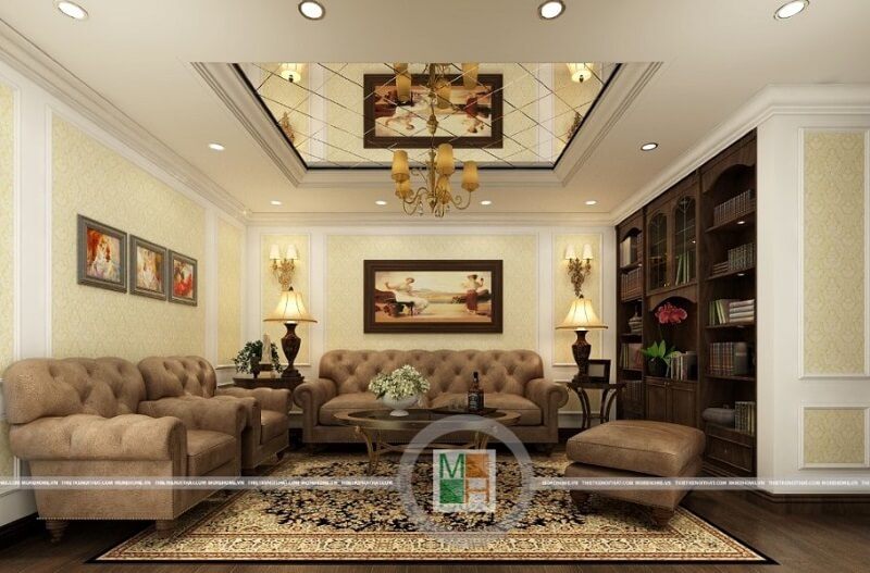 Mẫu thiết kế chung cư đẹp theo phong cách tân cổ điển với đồ nội thất cao sang trong được bố trí một cách hợp lí.