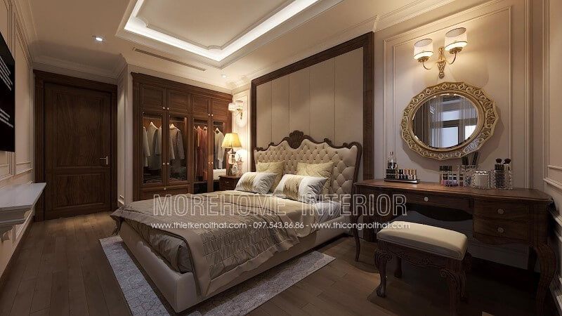 Thiết kế bàn trang điểm gỗ óc chó tân cổ điển sang trọng tinh tế cho không gian phòng ngủ của bạn _ Nội thất Morehome