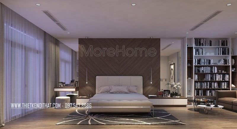 Nội thất phòng ngủ hiện đại với tông màu nâu sáng để tạo nên sự tinh tế và đẹp mắt cho nhà phố, chung cư, biệt thự.